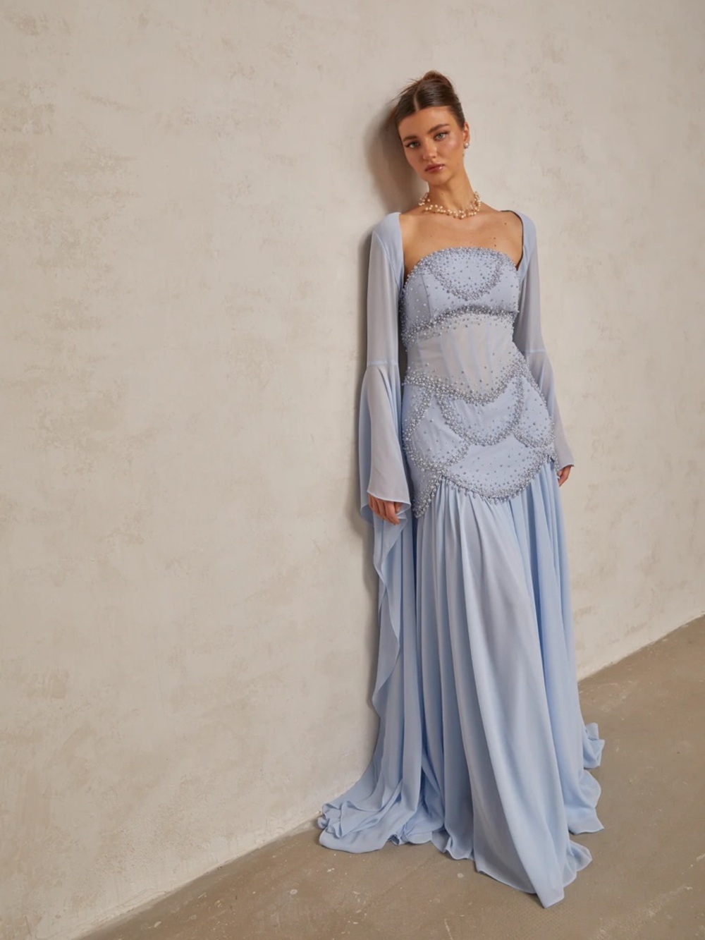 Miss Rosier Gaëlle Embellished Maxi Dress in Light Blue